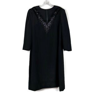 Kohler Couture Vintage Embellished Sheer Mesh High Neck Long Sleeve Dress Black